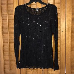 ▪️◾️BUCKLE black lace sequin long sleeve shirt◾️▪️